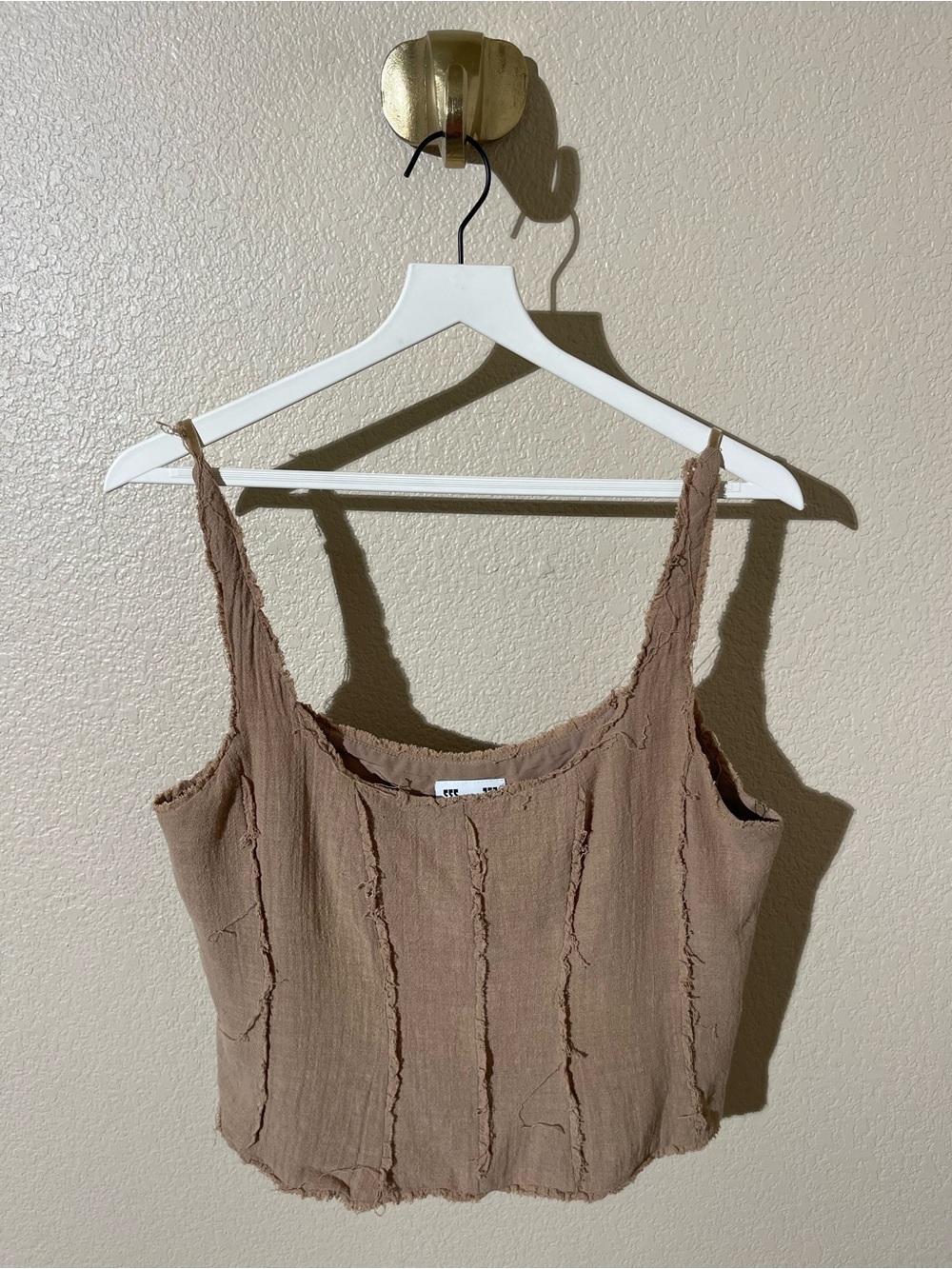 Unif Ribbed Texture Taupe Crop Tank Top